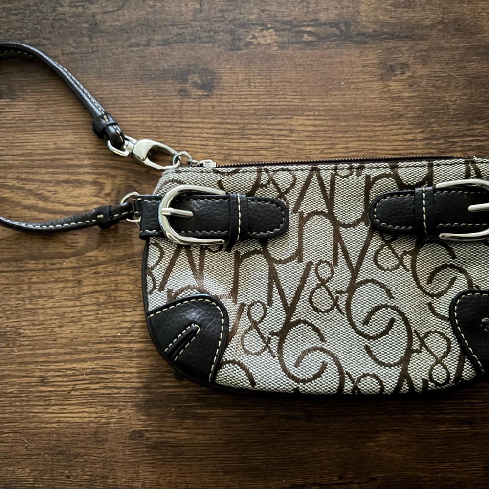 New York & Company Brown Monogram Wristlet Clutch